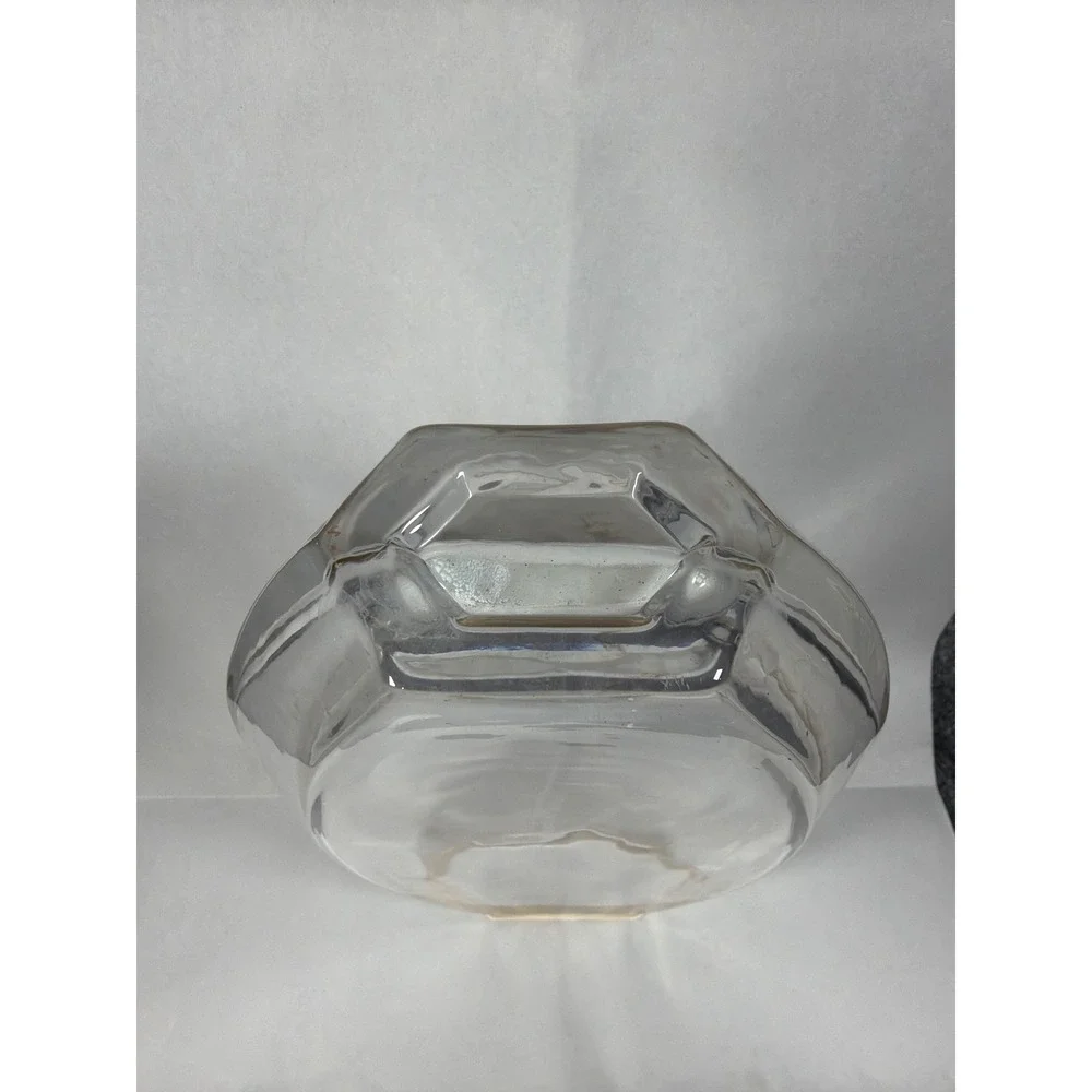 Vintage Clear Glass Hexagon Rim Vase Gold Trim